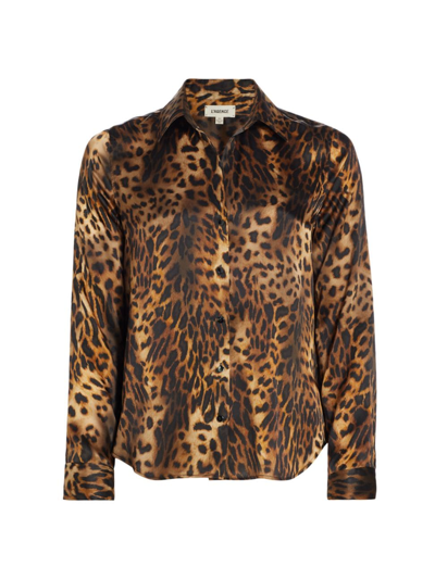 Shop L Agence Women's Tyler Silk Button-front Shirt In Brown Multi Oil Leopard