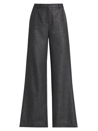 Shop L Agence Women's Pilar Herringbone Wool-blend Wide-leg Pants In Grey Herringbone