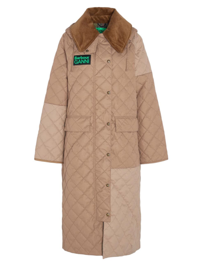 Shop Barbour Women's  X Ganni Burghley Colorblocked Quilted Shell Coat In Honey Light Trench Classic