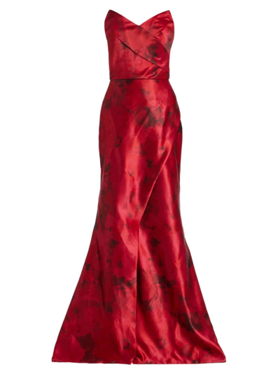Shop Rene Ruiz Collection Women's Floral Mikado Satin Wrap Gown In Red