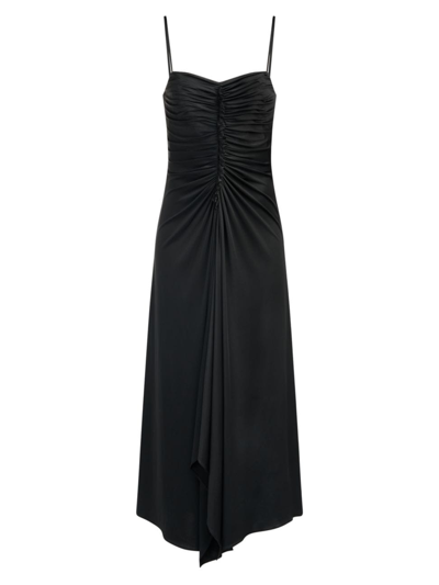 Shop Halston Women's Nadine Ruched Sheer-jersey Midi-dress In Black