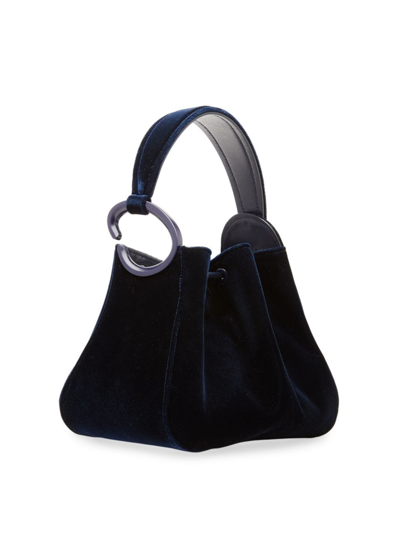Shop Oscar De La Renta Women's Velvet Drawstring O-handle Bag In Navy