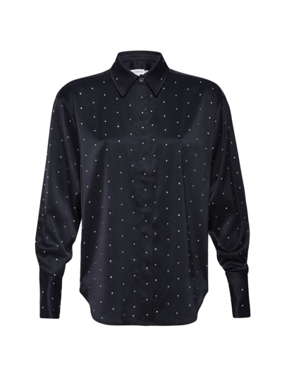 Women's Studded Crystal & Satin Shirt In Black001