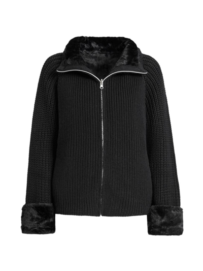 Shop Santorelli Women's Reversible Faux-fur Zip Sweater In Black