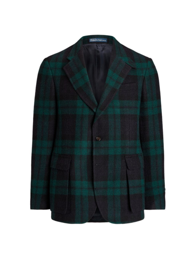 Shop Polo Ralph Lauren Men's Blackwatch Plaid Wool Single-breasted Sport Coat In Black Navy Green