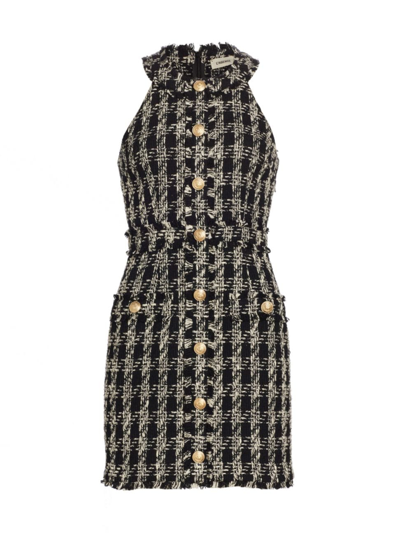 Shop L Agence Women's Jade Cotton Tweed Button-front Minidress In Black Ivory Plaid Tweed