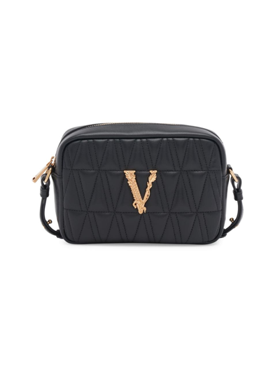 Shop Versace Women's Virtus Leather Compact Camera Bag In Black