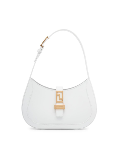 Shop Versace Women's Greca Small Hobo Bag In Optical White