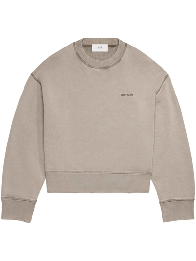Shop Ami Alexandre Mattiussi Logo Cotton Sweatshirt In Grey