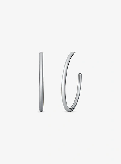 Shop Michael Kors Precious-metal Plated Brass Large Hoop Earrings In Grey