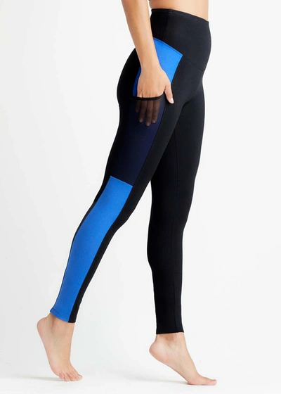 Shop Yummie Rachel Shaping Legging With Mesh Pockets In Black/true Sapphire Stripe