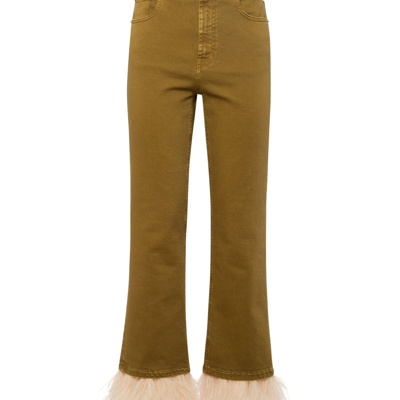 Shop La Doublej Fancy Crop Jeans In Khaki