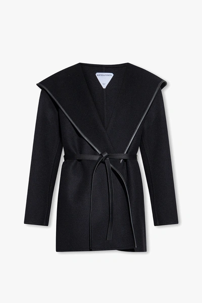 Shop Bottega Veneta Black Hooded Wool Coat In New