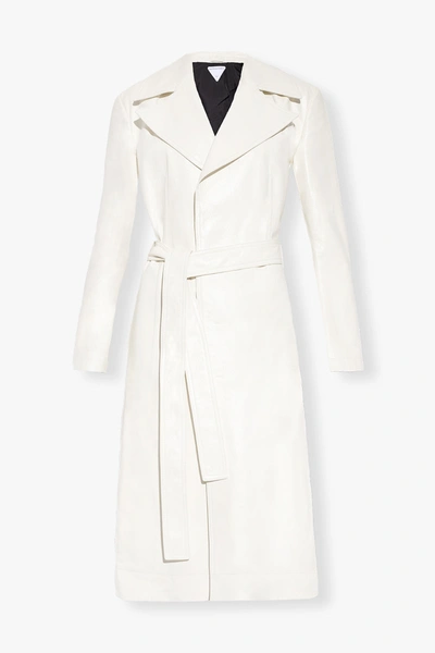 Shop Bottega Veneta White Leather Coat In New