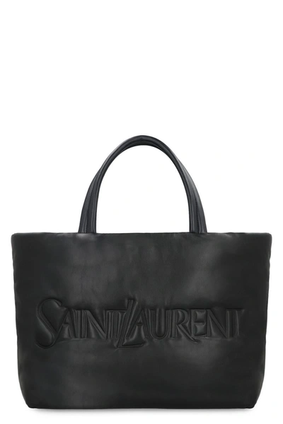 Shop Saint Laurent Leather Tote In Black