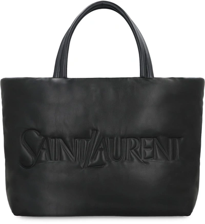 Saint Laurent Quilted Leather Tote With Black Metal Hardware In Black