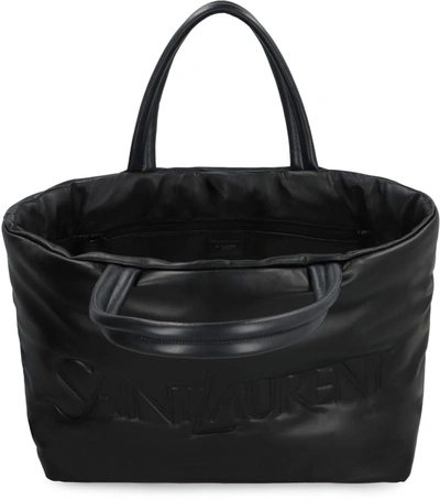 Saint Laurent Quilted Leather Tote With Black Metal Hardware In Black
