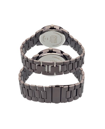 Jones New York Men And Women's Analog Shiny Black Metal Bracelet His Hers Watch 42mm, 32mm Gift Set In Black
