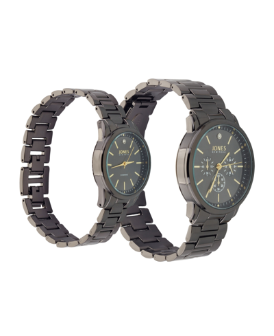 Jones New York Men And Women's Analog Shiny Black Metal Bracelet His Hers Watch 42mm, 32mm Gift Set In Black