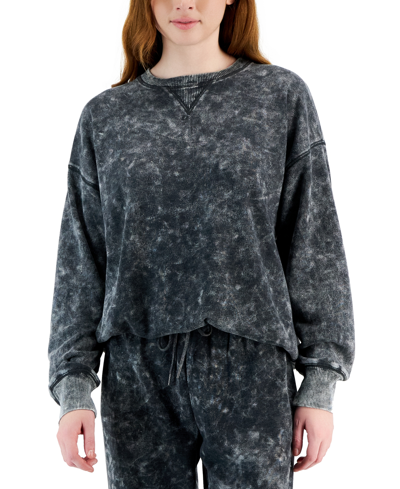 Shop Self Esteem Juniors' Mineral-washed Dropped-sleeve Sweatshirt In Black