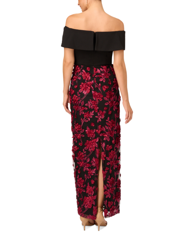 Shop Adrianna Papell Women's Crepe Floral Soutache Gown In Black Red