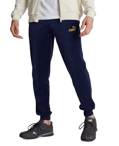 Shop Puma Men's Ess+ Minimal Gold Velour Track Pants In  Navy