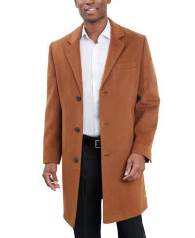 Shop London Fog Men Signature Wool-blend Overcoat In Brown