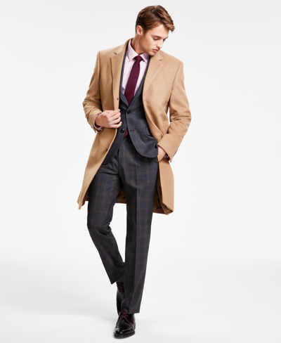 Shop Michael Kors Men's Classic Fit Luxury Wool Cashmere Blend Overcoats In Camel Tan