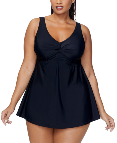 Shop Raisins Curve Trendy Plus Size Lucia Tummy-control Swimdress In Black