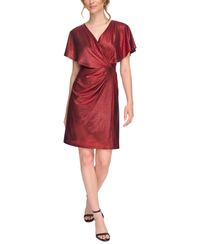 Shop Kensie Women's Flutter-sleeve Wrap Dress In Red