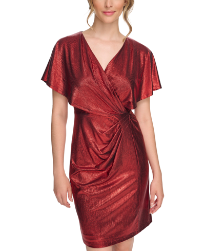 Shop Kensie Women's Flutter-sleeve Wrap Dress In Red