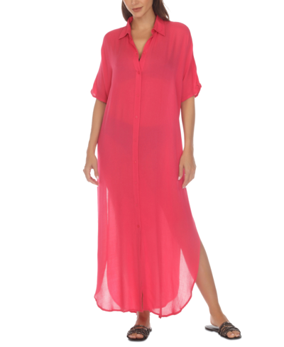Shop Raviya Women's Button-down Maxi Dress Cover-up In Raspberry