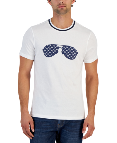 Shop Michael Kors Men's Mono Short Sleeve Aviator Glasses Graphic T-shirt In White