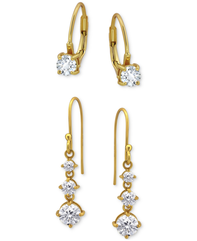 Shop Giani Bernini 2-pc. Set Cubic Zirconia Leverback & Drop Earrings In 18k Gold-plated Sterling Silver, Created For M