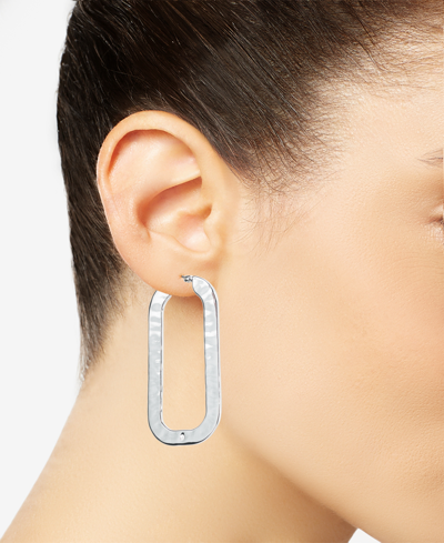 Shop Style & Co Silver-tone Rounded Rectangle Hoop Earrings, Created For Macy's
