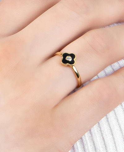 Shop Giani Bernini Cubic Zirconia & Black Enamel Clover Ring In 14k Gold-plated Sterling Silver, Created For Macy's