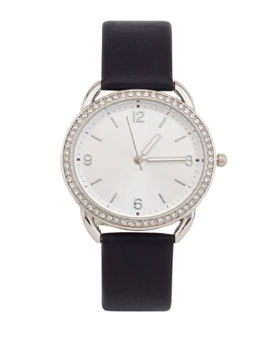 Shop Jessica Carlyle Women's Analog Black Polyurethane Leather Strap Plain Watch 35mm In Silver,black