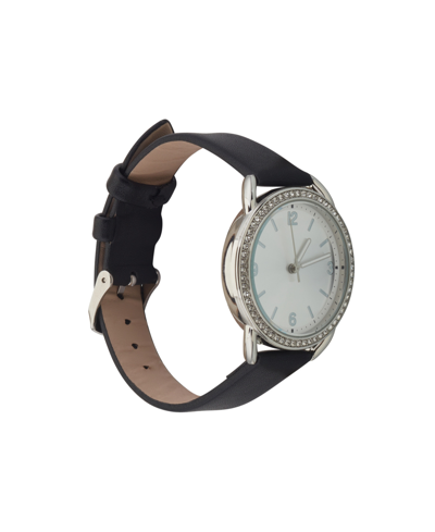 Jessica Carlyle Women's Analog Black Polyurethane Leather Strap Plain Watch 35mm In Silver,black