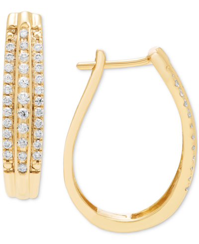 Shop Macy's Diamond Three Row Oval Hoop Earrings (1/2 Ct. Tw.) In 10k Gold In K Yellow Gold