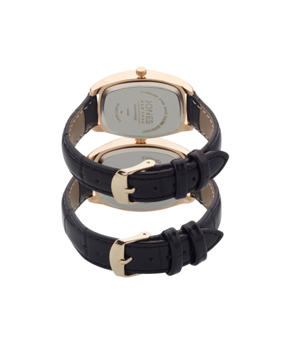 Jones New York Men And Women's Analog Black Croc Polyurethane Leather Strap His Hers Watch 35mm, 27mm Gift Set In Black,black