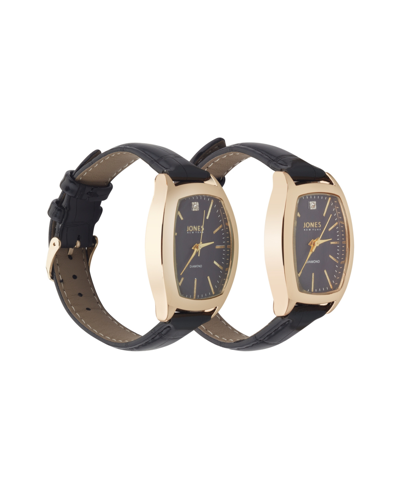 Jones New York Men And Women's Analog Black Croc Polyurethane Leather Strap His Hers Watch 35mm, 27mm Gift Set In Black,black