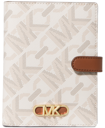 Shop Michael Kors Michael  Empire Logo Medium Passport Wallet In Vanilla,luggage