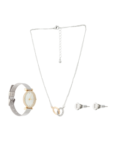 Jessica Carlyle Women's Analog Shiny Silver-tone Mesh Bracelet Watch 33mm With Necklace Earring Set In Silver Sunray,silver