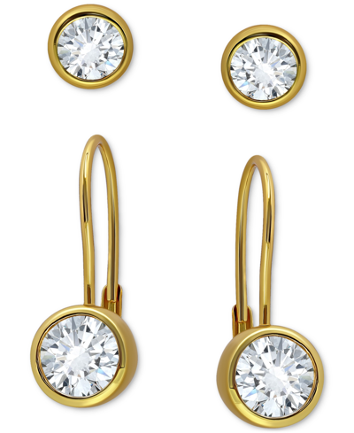 Shop Giani Bernini 2-pc. Set Cubic Zirconia Stud & Leverback Earrings In 18k Gold-plated Sterling Silver, Created For M