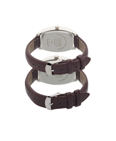 Jones New York Men And Women's Analog Brown Croc Polyurethane Leather Strap His Hers Watch 35mm, 27mm Gift Set In Silver,brown