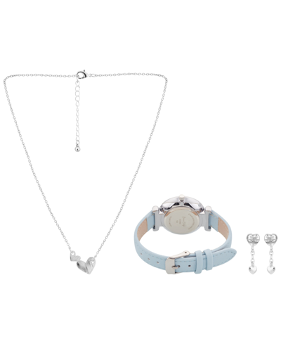 Shop Jessica Carlyle Women's Analog Light Blue Polyurethane Leather Strap Watch 33mm With Necklace Earring Set In Silver,light Blue