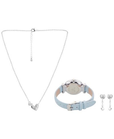 Jessica Carlyle Women's Analog Light Blue Polyurethane Leather Strap Watch 33mm With Necklace Earring Set In Silver,light Blue