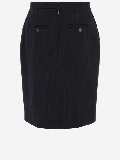 Shop Saint Laurent Wool Skirt With Striped Pattern In Grey