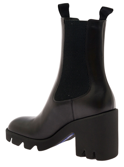 Shop Burberry Black Chelsea Boots With Platform And Elastic Inserts In Leather Woman
