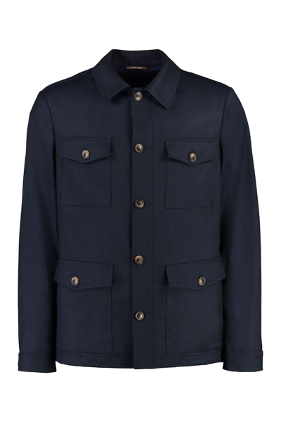 Shop Canali Wool Blazer In Blue